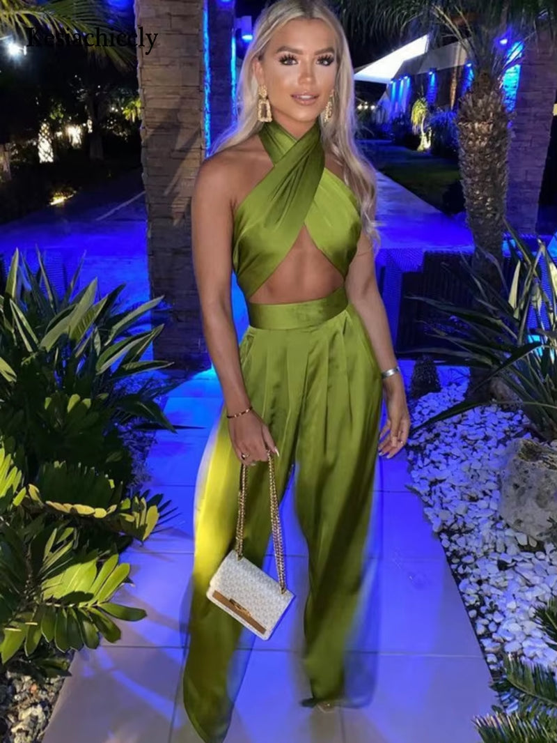 Chic and Sexy Women's Satin Bodycon Jumpsuit - Perfect for Summer Workouts and Fashion Forward Looks