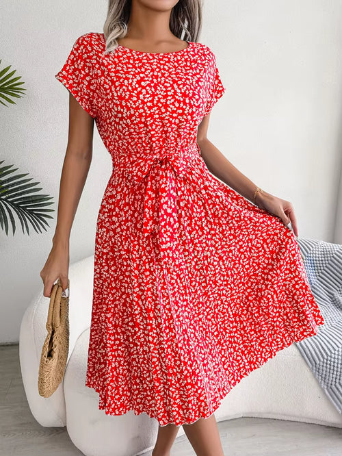 Chic Floral Pleated A-Line Dress for Women - Perfect for Spring and Summer