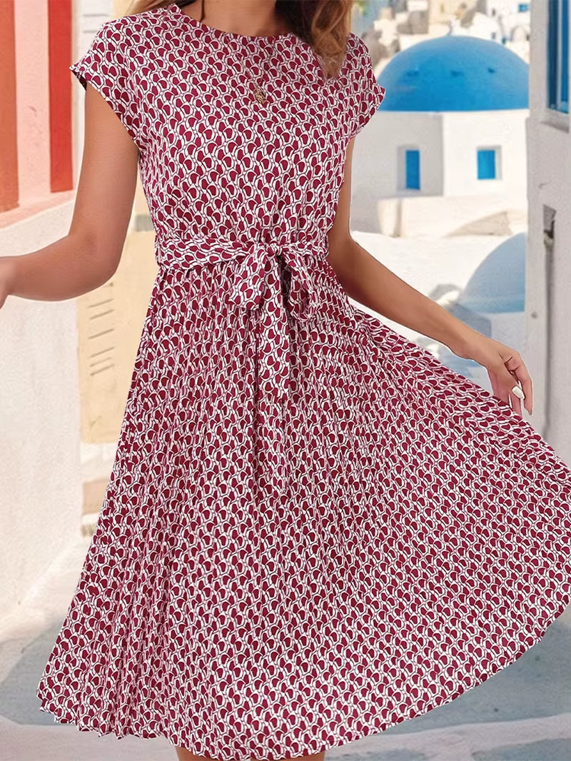 Chic Floral Pleated A-Line Dress for Women - Perfect for Spring and Summer