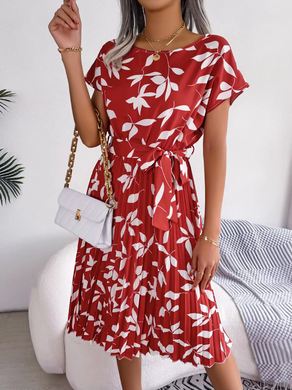 Chic Floral Pleated A-Line Dress for Women - Perfect for Spring and Summer