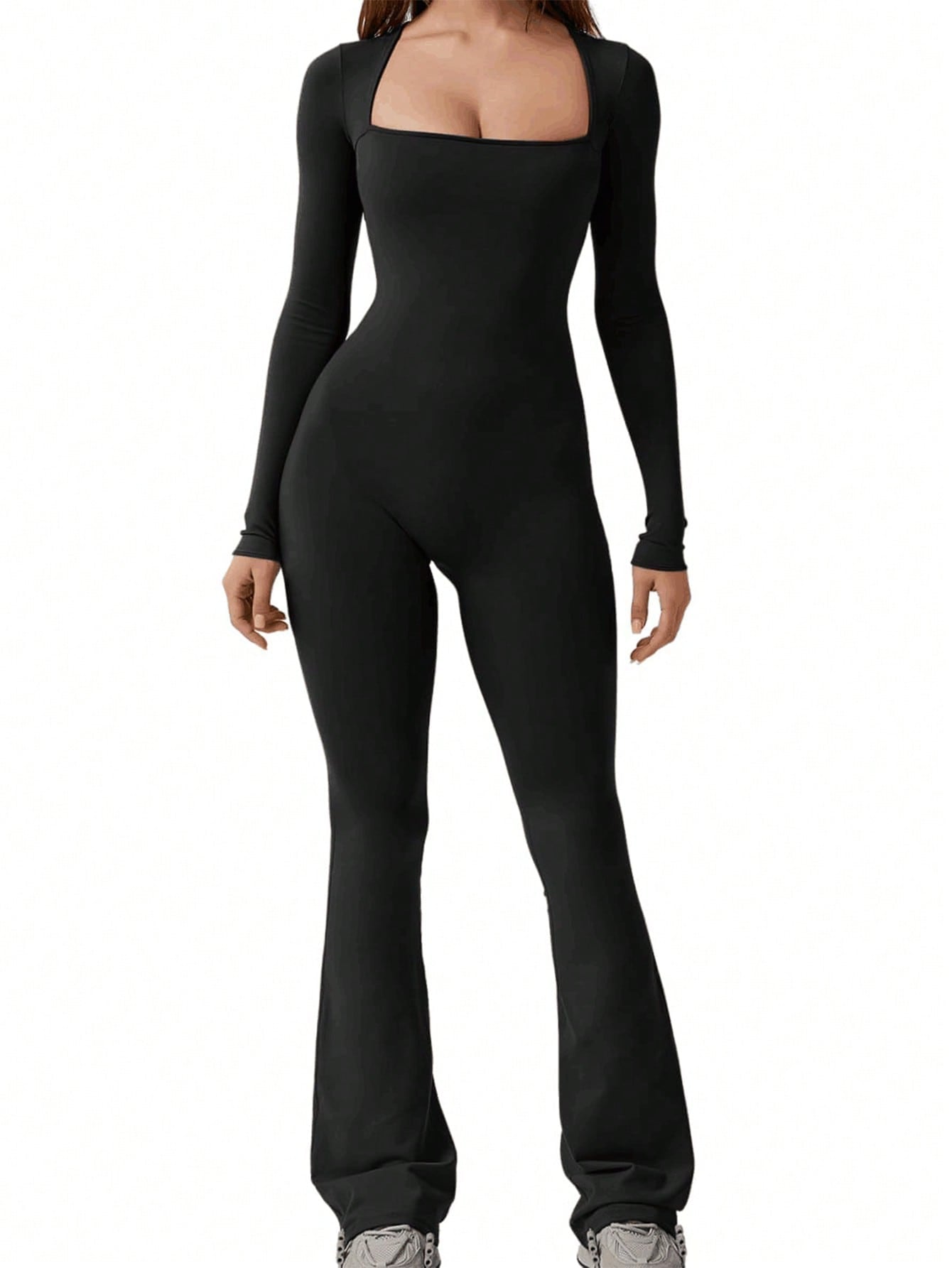 Elevate Your Style with the INAWLY Women's Square Neck Long Sleeve Flare Jumpsuit - Perfect for Fall!