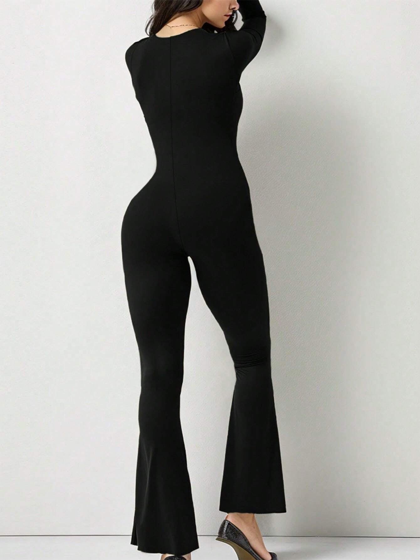 Elevate Your Style with the INAWLY Women's Square Neck Long Sleeve Flare Jumpsuit - Perfect for Fall!