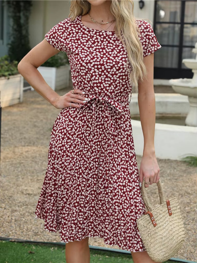 Chic Floral Pleated A-Line Dress for Women - Perfect for Spring and Summer